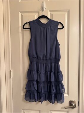 1. State Navy Sleeveless Smocked Tiered Ruffle Dress